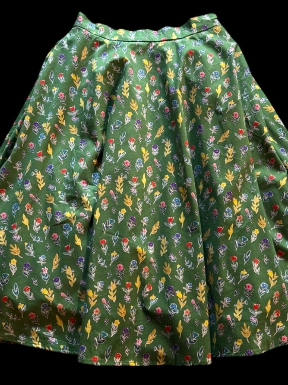 Tulip B Green Yellow Multi Flower Print Midi Circle Skirt Lined Pockets NWT